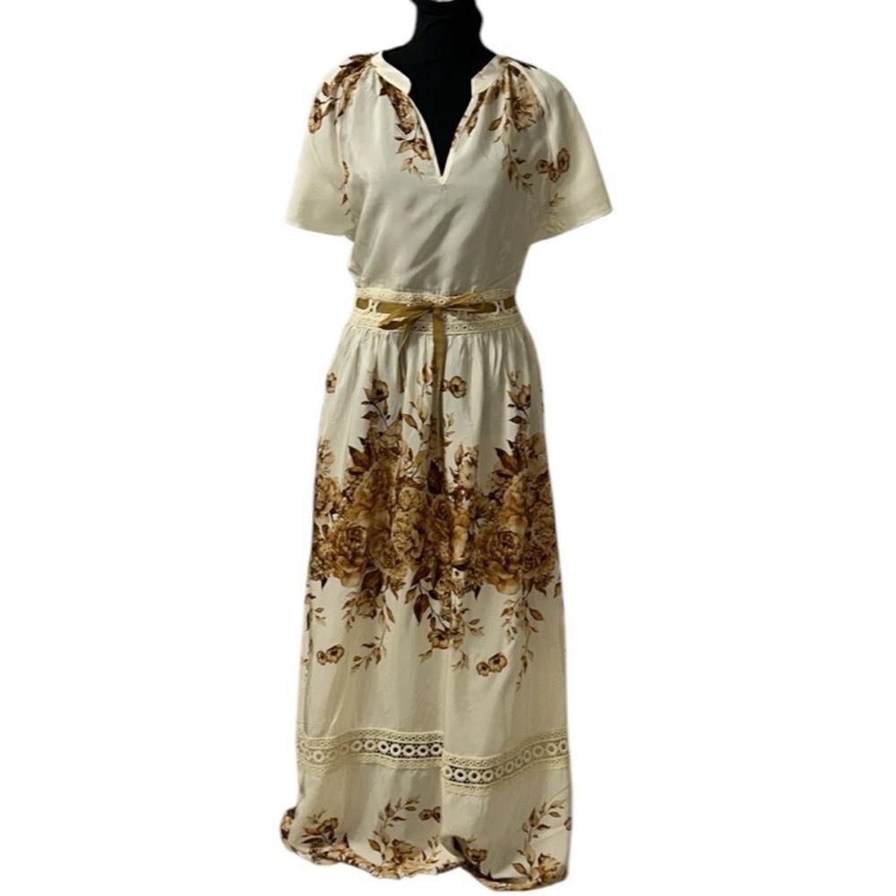 Dixie Brown & Tan Floral Print Maxi Dress(Size Small)